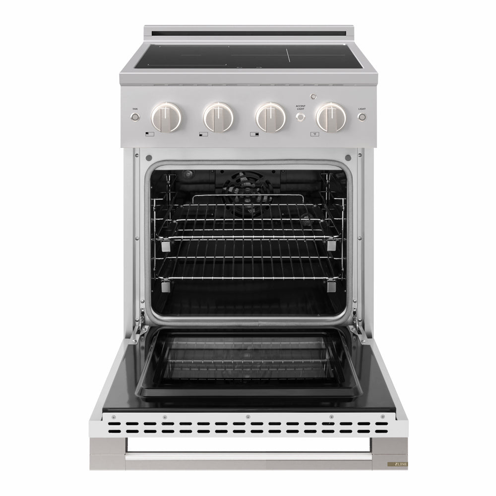 ZLINE 24 in. 3.2 cu. ft. Marino Induction Range with 3 Element Cooktop and Electric Convection Oven in Stainless Steel with White Matte Door (MINR-WM-24)