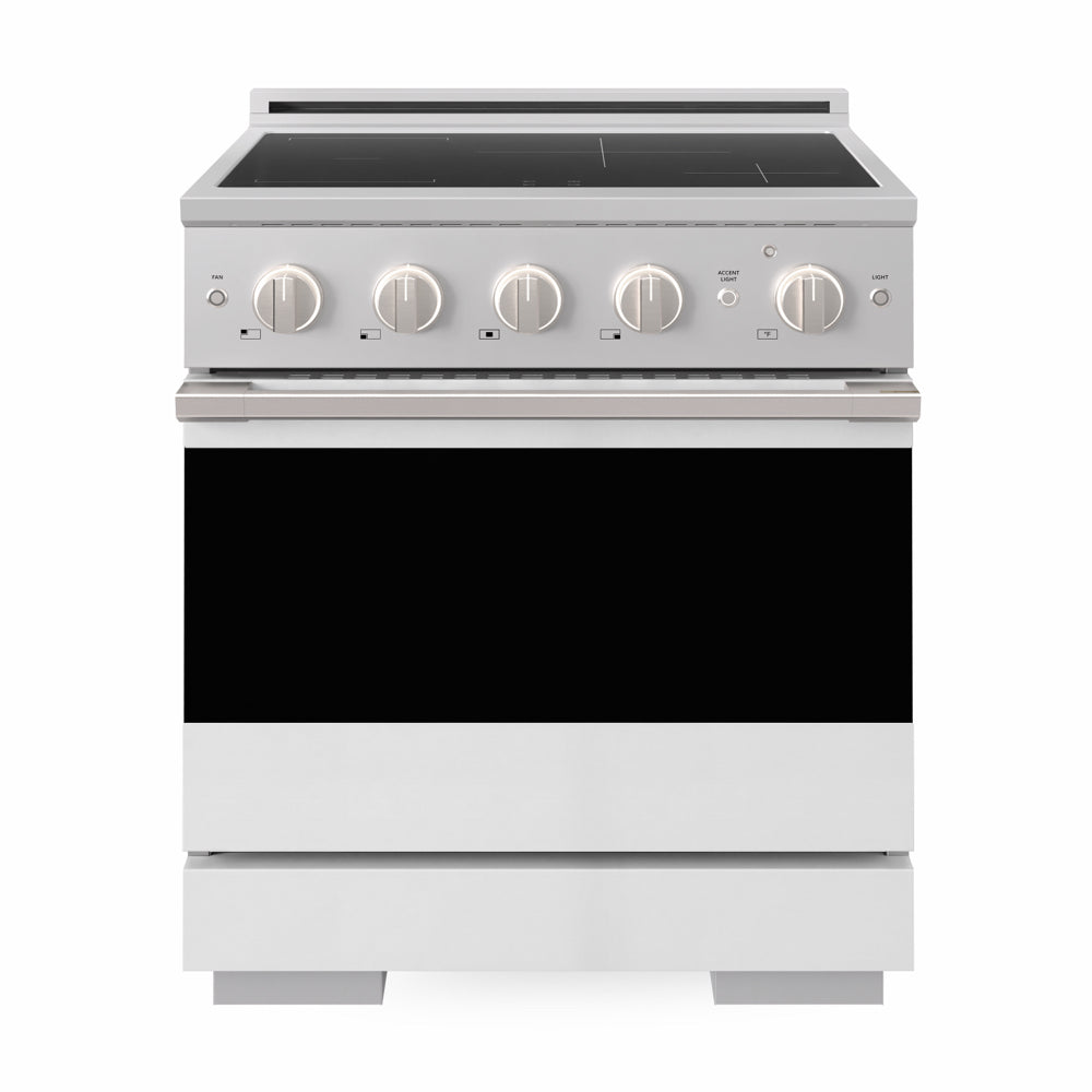 ZLINE 30 in. 4.2 cu. ft. Marino Induction Range with 4 Element Cooktop and Electric Convection Oven in Stainless Steel with White Matte Door (MINR-WM-30)