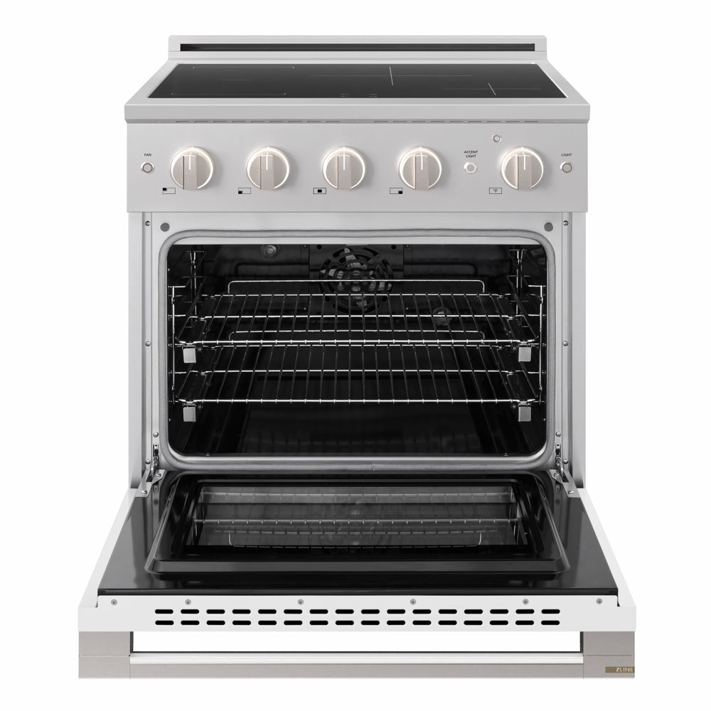 ZLINE 30 in. 4.2 cu. ft. Marino Induction Range with 4 Element Cooktop and Electric Convection Oven in Stainless Steel with White Matte Door (MINR-WM-30)