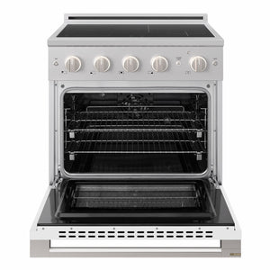 ZLINE 30 in. 4.2 cu. ft. Marino Induction Range with 4 Element Cooktop and Electric Convection Oven in Stainless Steel with White Matte Door (MINR-WM-30)