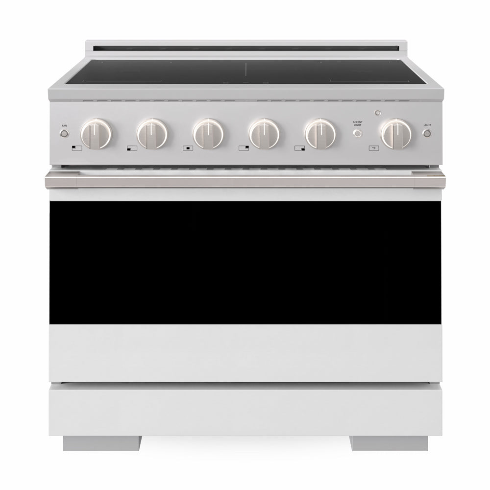 ZLINE 36 in. 5.2 cu. ft. Marino Induction Range with 5 Element Cooktop and Electric Convection Oven in Stainless Steel with White Matte Door (MINR-WM-36)