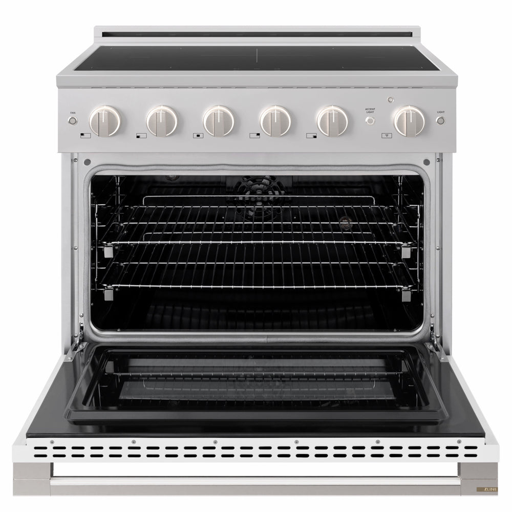 ZLINE 36 in. 5.2 cu. ft. Marino Induction Range with 5 Element Cooktop and Electric Convection Oven in Stainless Steel with White Matte Door (MINR-WM-36)