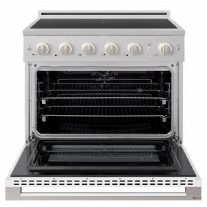 ZLINE 36 in. 5.2 cu. ft. Marino Induction Range with 5 Element Cooktop and Electric Convection Oven in Stainless Steel with White Matte Door (MINR-WM-36)
