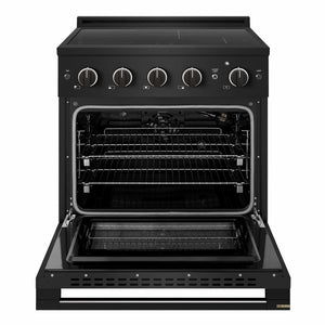 ZLINE 30 in. 4.2 cu. ft. Marino Induction Range with 4 Element Cooktop and Electric Convection Oven in Black Stainless Steel (MINRB-30)