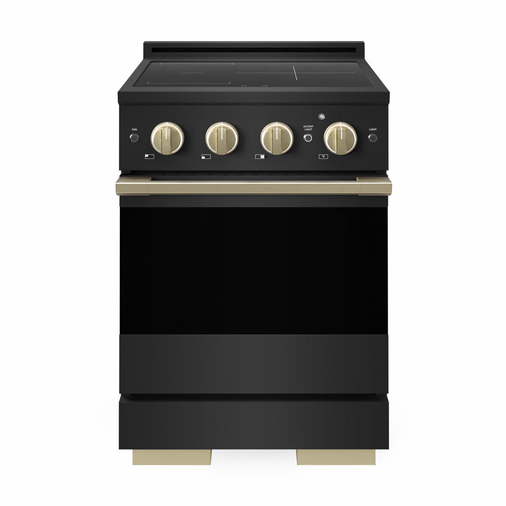 ZLINE Autograph Edition 24 in. 3.2 cu. ft. Marino Induction Range with 3 Element Cooktop and Electric Convection Oven in Black Stainless Steel with Champagne Bronze Accents (MINRBZ-24-CB)