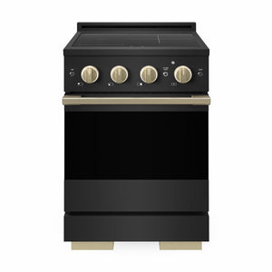 ZLINE Autograph Edition 24 in. 3.2 cu. ft. Marino Induction Range with 3 Element Cooktop and Electric Convection Oven in Black Stainless Steel with Champagne Bronze Accents (MINRBZ-24-CB)