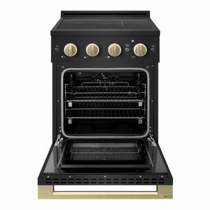 ZLINE Autograph Edition 24 in. 3.2 cu. ft. Marino Induction Range with 3 Element Cooktop and Electric Convection Oven in Black Stainless Steel with Champagne Bronze Accents (MINRBZ-24-CB)