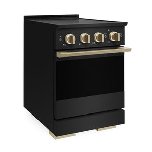 ZLINE Autograph Edition 24 in. 3.2 cu. ft. Marino Induction Range with 3 Element Cooktop and Electric Convection Oven in Black Stainless Steel with Champagne Bronze Accents (MINRBZ-24-CB)