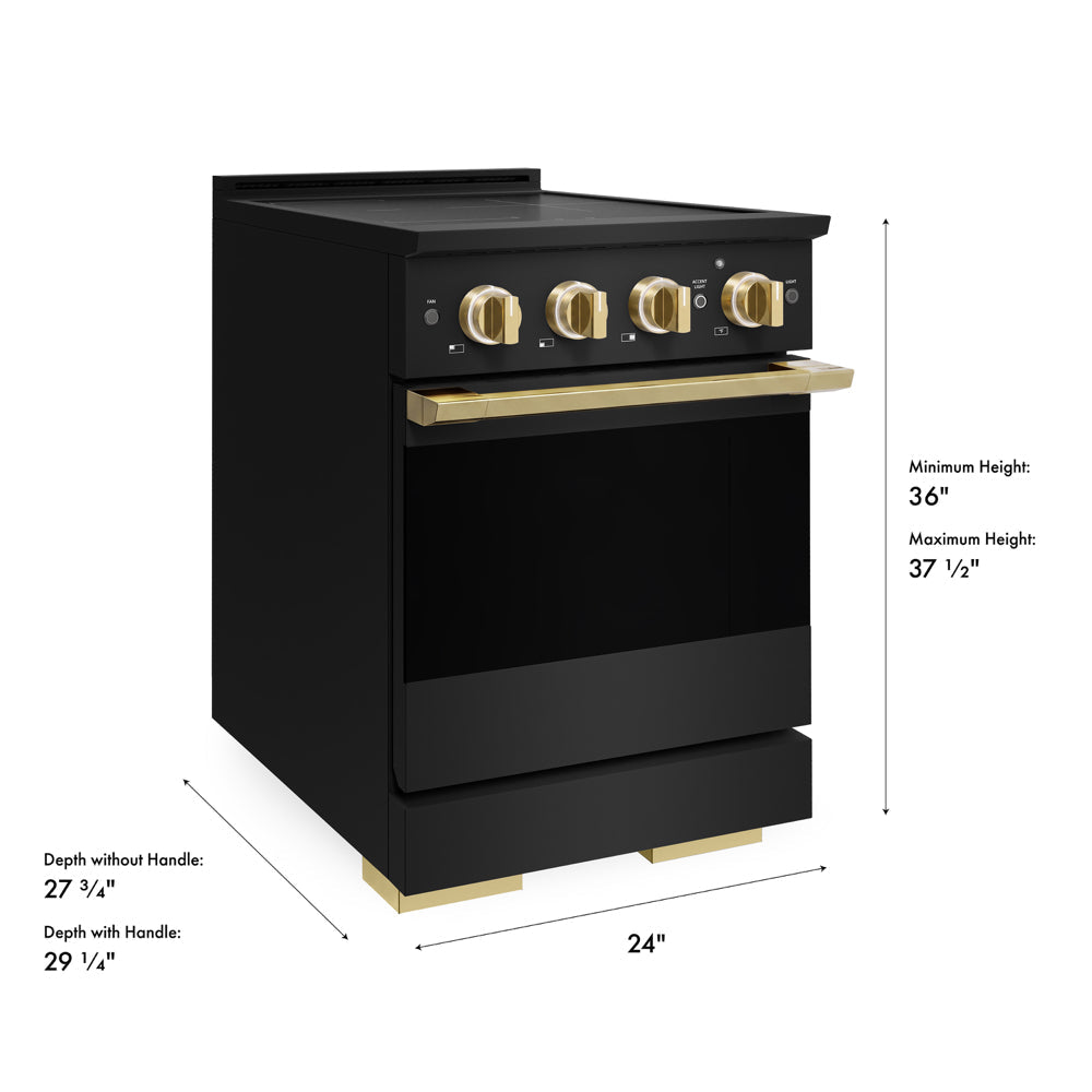 ZLINE Autograph Edition 24 in. 3.2 cu. ft. Marino Induction Range with 3 Element Cooktop and Electric Convection Oven in Black Stainless Steel with Polished Gold Accents (MINRBZ-24-G)