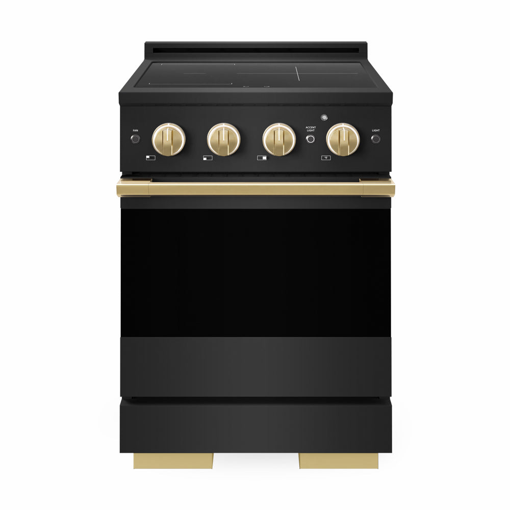 ZLINE Autograph Edition 24 in. 3.2 cu. ft. Marino Induction Range with 3 Element Cooktop and Electric Convection Oven in Black Stainless Steel with Polished Gold Accents (MINRBZ-24-G)