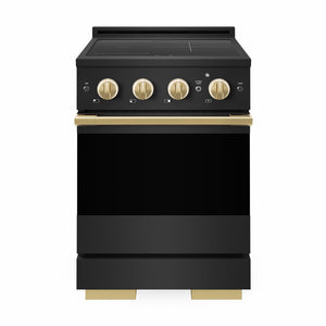 ZLINE Autograph Edition 24 in. 3.2 cu. ft. Marino Induction Range with 3 Element Cooktop and Electric Convection Oven in Black Stainless Steel with Polished Gold Accents (MINRBZ-24-G)