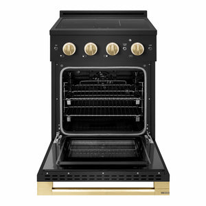 ZLINE Autograph Edition 24 in. 3.2 cu. ft. Marino Induction Range with 3 Element Cooktop and Electric Convection Oven in Black Stainless Steel with Polished Gold Accents (MINRBZ-24-G)