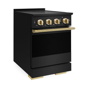 ZLINE Autograph Edition 24 in. 3.2 cu. ft. Marino Induction Range with 3 Element Cooktop and Electric Convection Oven in Black Stainless Steel with Polished Gold Accents (MINRBZ-24-G)