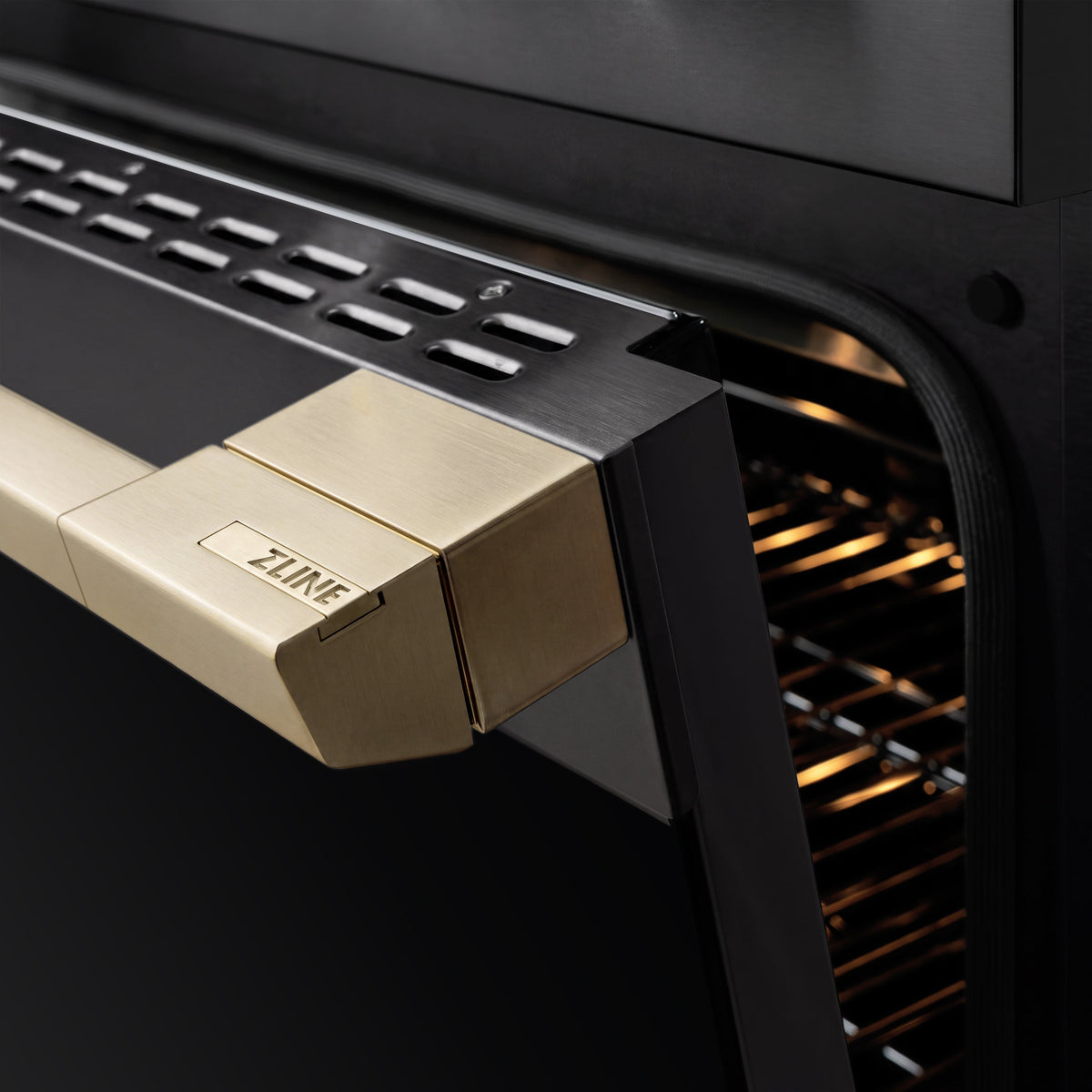 ZLINE Autograph Edition 30 in. 4.2 cu. ft. Marino Induction Range with 4 Element Cooktop and Electric Convection Oven in Black Stainless Steel with Champagne Bronze Accents (MINRBZ-30-CB)