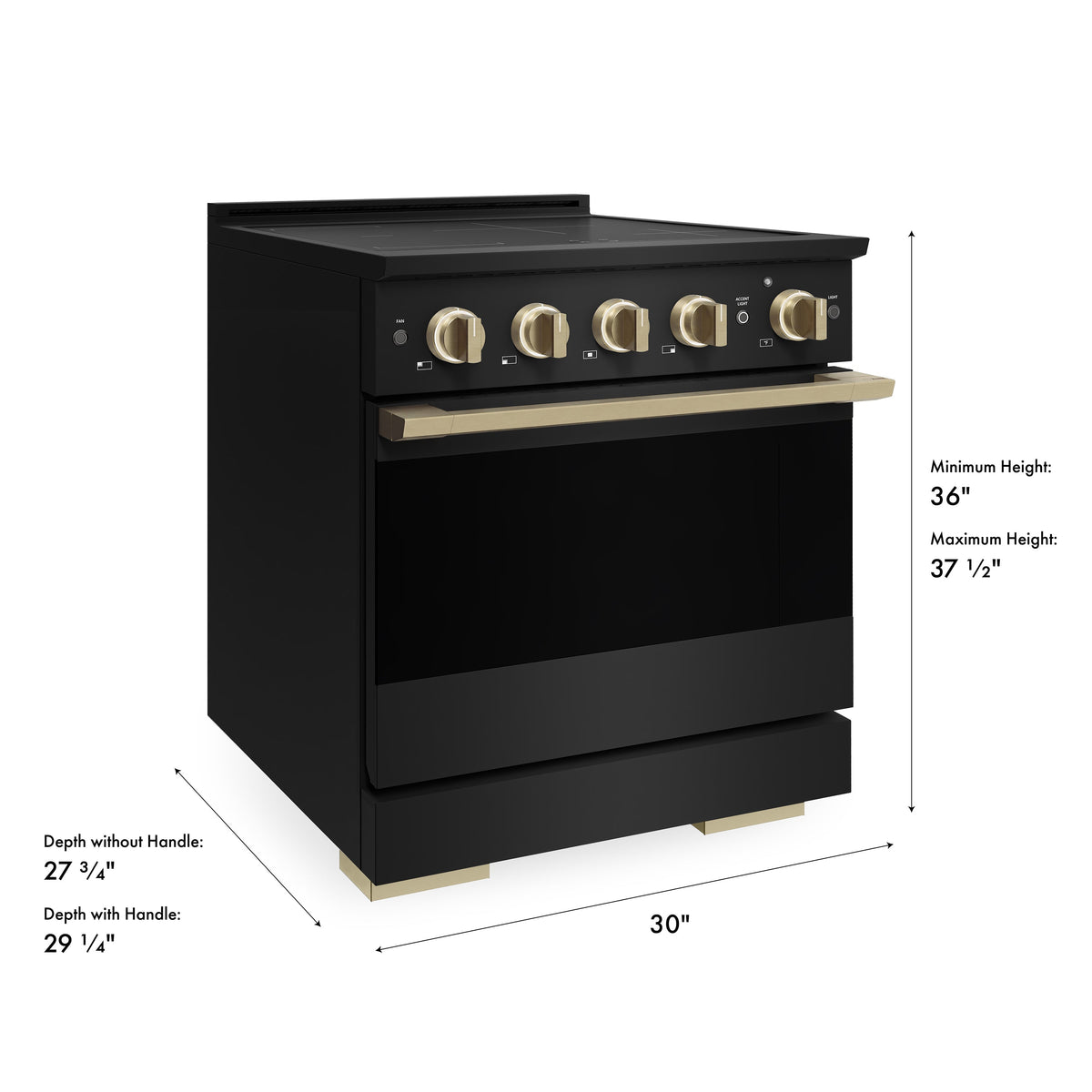 ZLINE Autograph Edition 30 in. 4.2 cu. ft. Marino Induction Range with 4 Element Cooktop and Electric Convection Oven in Black Stainless Steel with Champagne Bronze Accents (MINRBZ-30-CB)