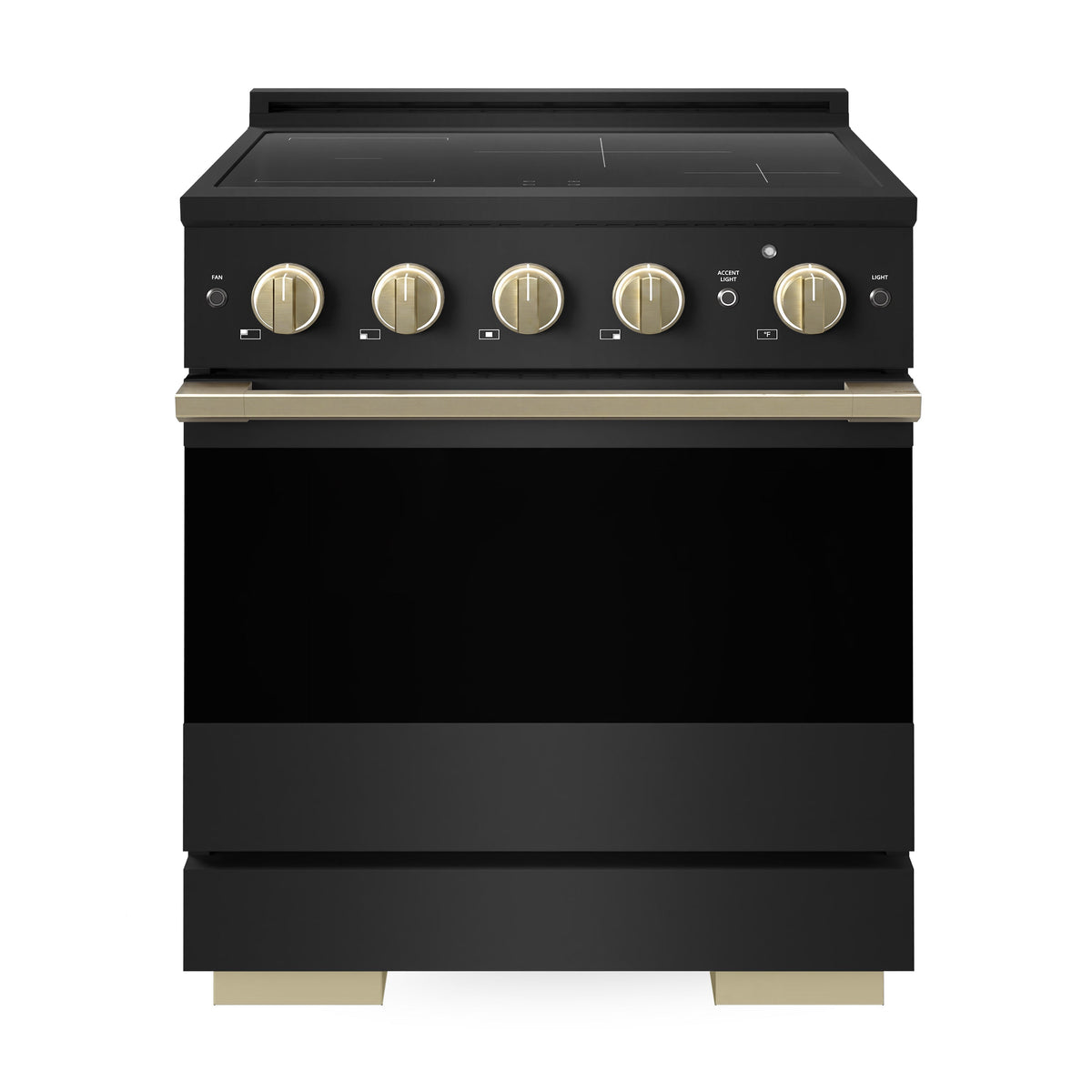 ZLINE Autograph Edition 30 in. 4.2 cu. ft. Marino Induction Range with 4 Element Cooktop and Electric Convection Oven in Black Stainless Steel with Champagne Bronze Accents (MINRBZ-30-CB)