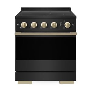ZLINE Autograph Edition 30 in. 4.2 cu. ft. Marino Induction Range with 4 Element Cooktop and Electric Convection Oven in Black Stainless Steel with Champagne Bronze Accents (MINRBZ-30-CB)