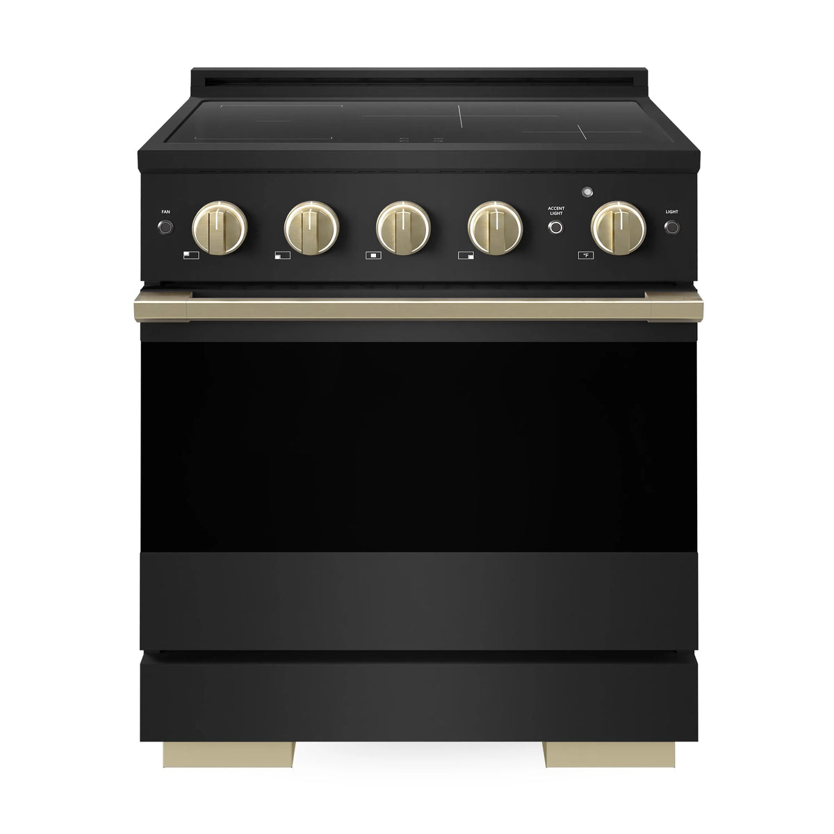 ZLINE Autograph Edition 30 in. 4.2 cu. ft. Marino Induction Range with 4 Element Cooktop and Electric Convection Oven in Black Stainless Steel with Champagne Bronze Accents (MINRBZ-30-CB)