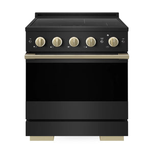 ZLINE Autograph Edition 30 in. 4.2 cu. ft. Marino Induction Range with 4 Element Cooktop and Electric Convection Oven in Black Stainless Steel with Champagne Bronze Accents (MINRBZ-30-CB)