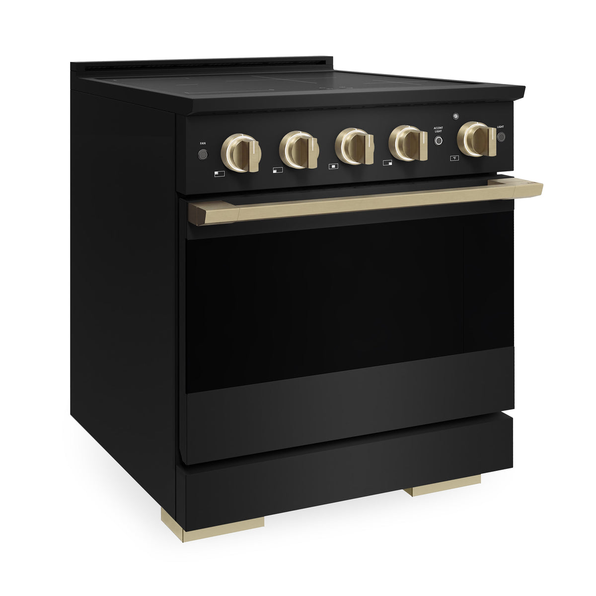 ZLINE Autograph Edition 30 in. 4.2 cu. ft. Marino Induction Range with 4 Element Cooktop and Electric Convection Oven in Black Stainless Steel with Champagne Bronze Accents (MINRBZ-30-CB)