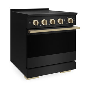 ZLINE Autograph Edition 30 in. 4.2 cu. ft. Marino Induction Range with 4 Element Cooktop and Electric Convection Oven in Black Stainless Steel with Champagne Bronze Accents (MINRBZ-30-CB)