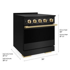 ZLINE Autograph Edition 30 in. 4.2 cu. ft. Marino Induction Range with 4 Element Cooktop and Electric Convection Oven in Black Stainless Steel with Polished Gold Accents (MINRBZ-30-G)