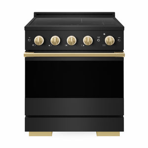 ZLINE Autograph Edition 30 in. 4.2 cu. ft. Marino Induction Range with 4 Element Cooktop and Electric Convection Oven in Black Stainless Steel with Polished Gold Accents (MINRBZ-30-G)
