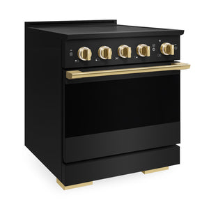 ZLINE Autograph Edition 30 in. 4.2 cu. ft. Marino Induction Range with 4 Element Cooktop and Electric Convection Oven in Black Stainless Steel with Polished Gold Accents (MINRBZ-30-G)