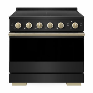 ZLINE Autograph Edition 36 in. 5.2 cu. ft. Marino Induction Range with 5 Element Cooktop and Electric Convection Oven in Black Stainless Steel with Champagne Bronze Accents (MINRBZ-36-CB)