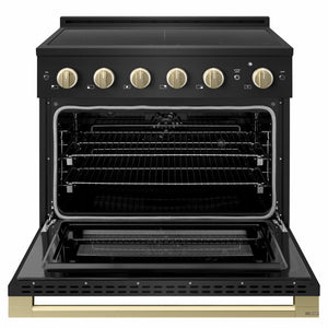 ZLINE Autograph Edition 36 in. 5.2 cu. ft. Marino Induction Range with 5 Element Cooktop and Electric Convection Oven in Black Stainless Steel with Champagne Bronze Accents (MINRBZ-36-CB)