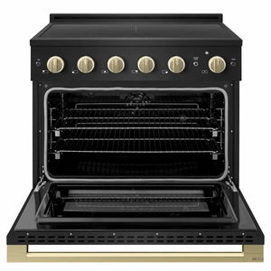 ZLINE Autograph Edition 36 in. 5.2 cu. ft. Marino Induction Range with 5 Element Cooktop and Electric Convection Oven in Black Stainless Steel with Champagne Bronze Accents (MINRBZ-36-CB)