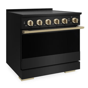 ZLINE Autograph Edition 36 in. 5.2 cu. ft. Marino Induction Range with 5 Element Cooktop and Electric Convection Oven in Black Stainless Steel with Champagne Bronze Accents (MINRBZ-36-CB)