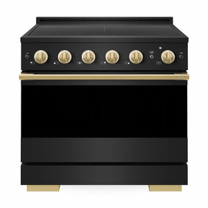 ZLINE Autograph Edition 36 in. 5.2 cu. ft. Marino Induction Range with 5 Element Cooktop and Electric Convection Oven in Black Stainless Steel with Polished Gold Accents (MINRBZ-36-G)