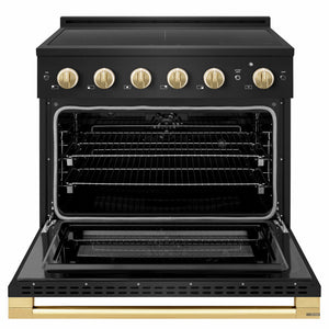 ZLINE Autograph Edition 36 in. 5.2 cu. ft. Marino Induction Range with 5 Element Cooktop and Electric Convection Oven in Black Stainless Steel with Polished Gold Accents (MINRBZ-36-G)