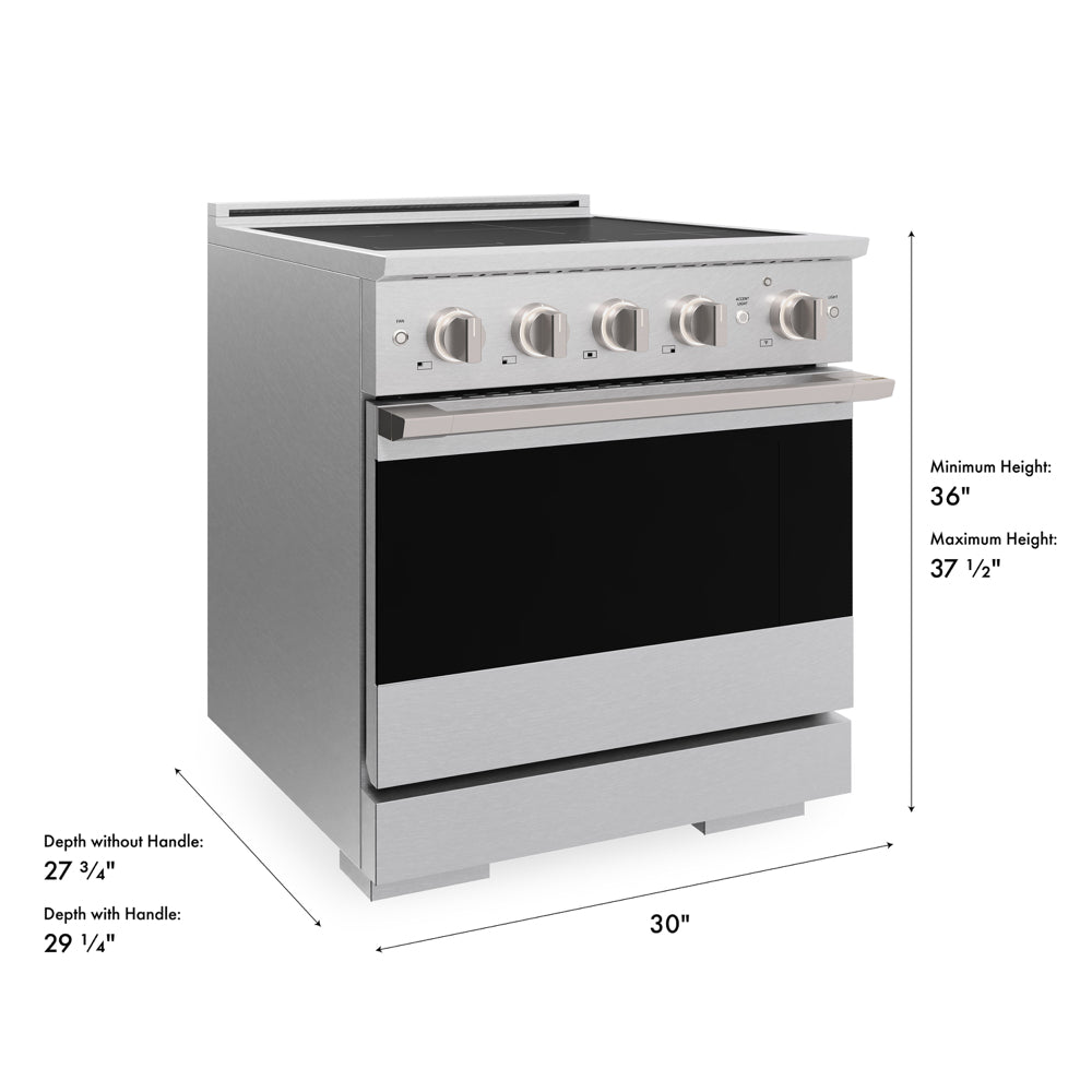 ZLINE 30 in. 4.2 cu. ft. Marino Induction Range with 4 Element Cooktop and Electric Convection Oven in Satin Stainless Steel (MINRS-30)