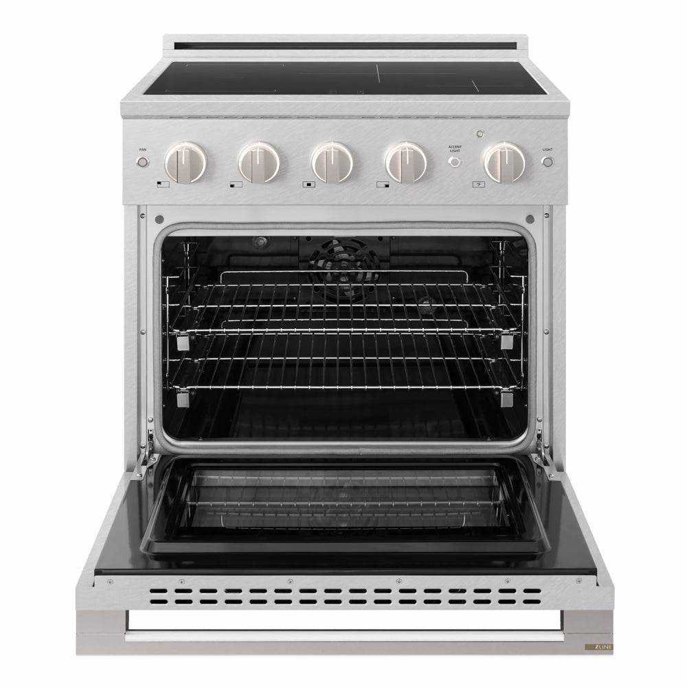 ZLINE 30 in. 4.2 cu. ft. Marino Induction Range with 4 Element Cooktop and Electric Convection Oven in Satin Stainless Steel (MINRS-30)