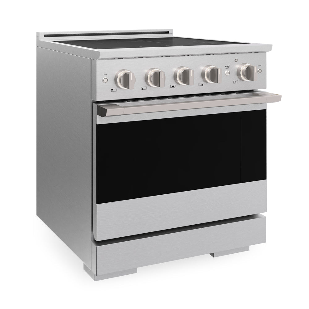 ZLINE 30 in. 4.2 cu. ft. Marino Induction Range with 4 Element Cooktop and Electric Convection Oven in Satin Stainless Steel (MINRS-30)