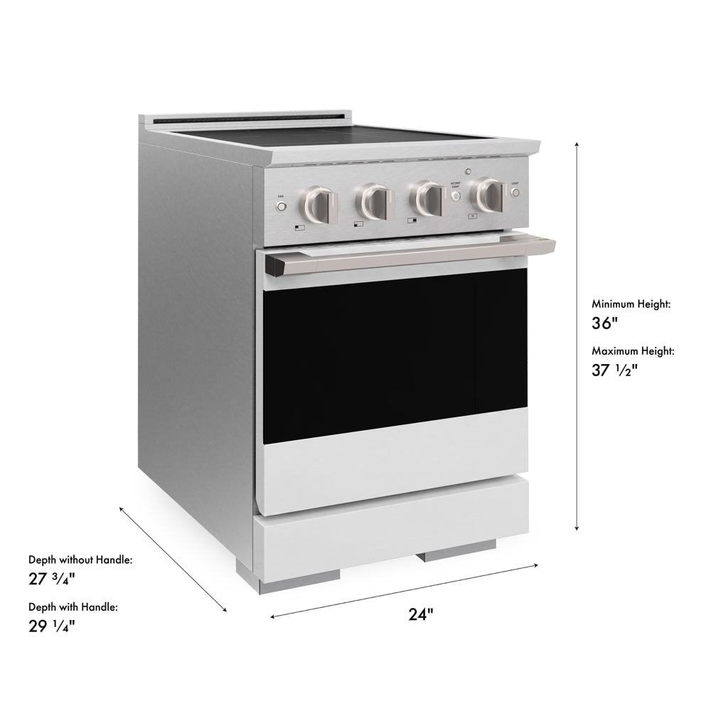 ZLINE 24 in. 3.2 cu. ft. Marino Induction Range with 3 Element Cooktop and Electric Convection Oven in Satin Stainless Steel with White Matte Door (MINRS-WM-24)