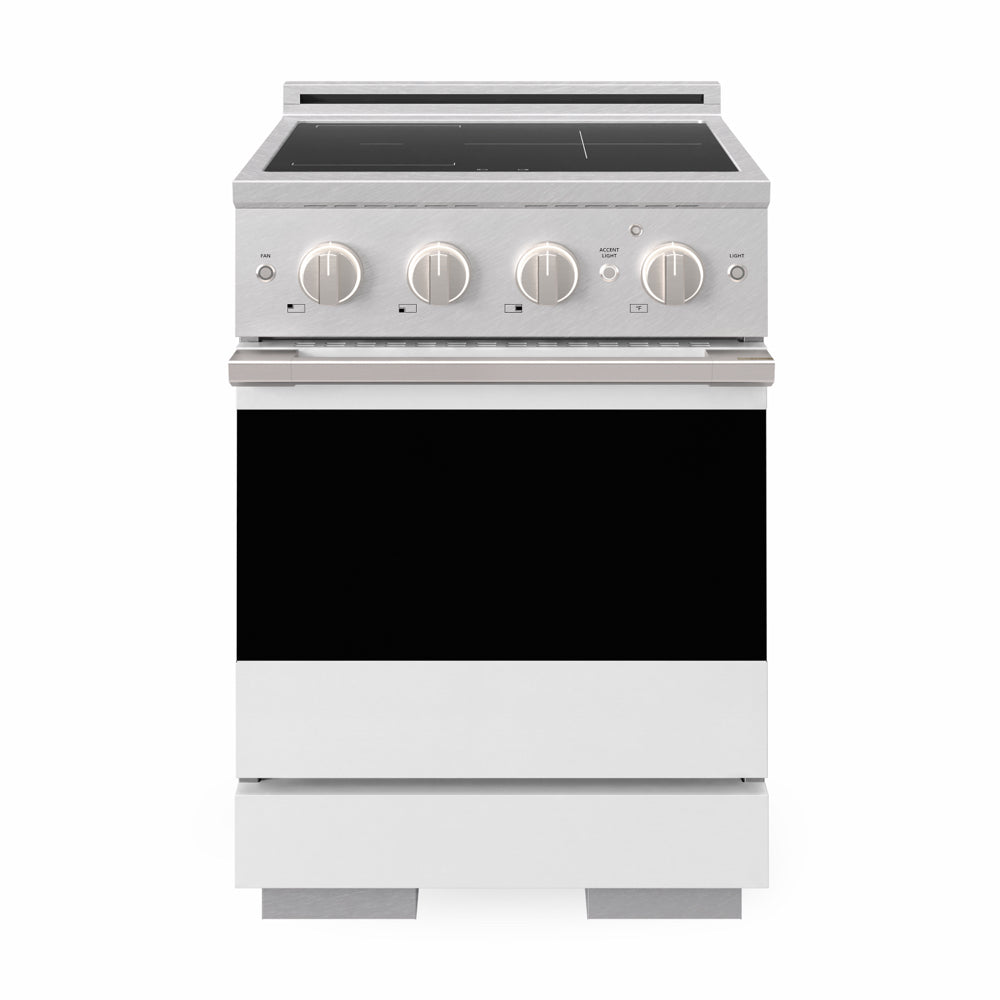 ZLINE 24 in. 3.2 cu. ft. Marino Induction Range with 3 Element Cooktop and Electric Convection Oven in Satin Stainless Steel with White Matte Door (MINRS-WM-24)