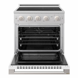 ZLINE 30 in. 4.2 cu. ft. Marino Induction Range with 4 Element Cooktop and Electric Convection Oven in Satin Stainless Steel with White Matte Door (MINRS-WM-30)
