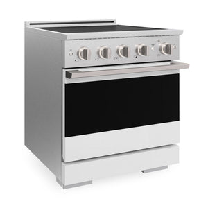 ZLINE 30 in. 4.2 cu. ft. Marino Induction Range with 4 Element Cooktop and Electric Convection Oven in Satin Stainless Steel with White Matte Door (MINRS-WM-30)