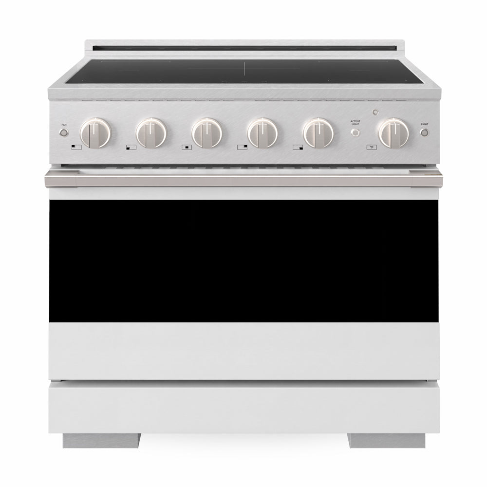 ZLINE 36 in. 5.2 cu. ft. Marino Induction Range with 5 Element Cooktop and Electric Convection Oven in Satin Stainless Steel with White Matte Door (MINRS-WM-36)