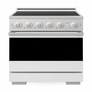 ZLINE 36 in. 5.2 cu. ft. Marino Induction Range with 5 Element Cooktop and Electric Convection Oven in Satin Stainless Steel with White Matte Door (MINRS-WM-36)