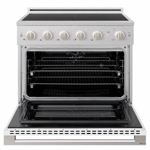 ZLINE 36 in. 5.2 cu. ft. Marino Induction Range with 5 Element Cooktop and Electric Convection Oven in Satin Stainless Steel with White Matte Door (MINRS-WM-36)