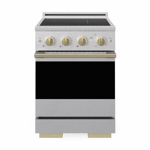 ZLINE Autograph Edition 24 in. 3.2 cu. ft. Marino Induction Range with 3 Element Cooktop and Electric Convection Oven in Satin Stainless Steel with Champagne Bronze Accents (MINRSZ-24-CB)