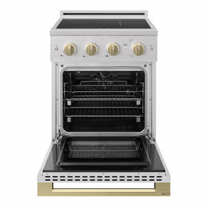 ZLINE Autograph Edition 24 in. 3.2 cu. ft. Marino Induction Range with 3 Element Cooktop and Electric Convection Oven in Satin Stainless Steel with Champagne Bronze Accents (MINRSZ-24-CB)