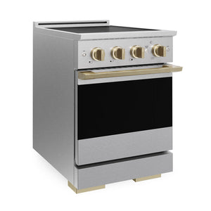 ZLINE Autograph Edition 24 in. 3.2 cu. ft. Marino Induction Range with 3 Element Cooktop and Electric Convection Oven in Satin Stainless Steel with Champagne Bronze Accents (MINRSZ-24-CB)