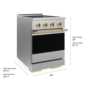 ZLINE Autograph Edition 24 in. 3.2 cu. ft. Marino Induction Range with 3 Element Cooktop and Electric Convection Oven in Satin Stainless Steel with Polished Gold Accents (MINRSZ-24-G)
