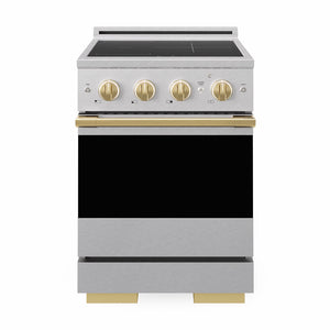 ZLINE Autograph Edition 24 in. 3.2 cu. ft. Marino Induction Range with 3 Element Cooktop and Electric Convection Oven in Satin Stainless Steel with Polished Gold Accents (MINRSZ-24-G)