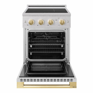 ZLINE Autograph Edition 24 in. 3.2 cu. ft. Marino Induction Range with 3 Element Cooktop and Electric Convection Oven in Satin Stainless Steel with Polished Gold Accents (MINRSZ-24-G)